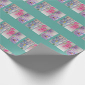 Shabby Roos Iris Turquoise Floral Wrapping Paper Cadeaupapier (Hoek)