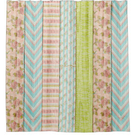 Shabby Roos Pastel Pattern on Rustic Wood Cottage Douchegordijn