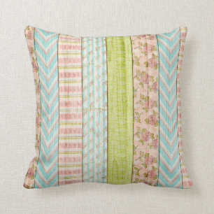 Shabby Roos Pastel Pattern on Rustic Wood Cottage Kussen