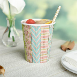 Shabby Roos Pastel Pattern on Rustic Wood Cottage Papieren Bekers