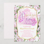 Shabby Roos Tutu Princess Sip en Bekijk Uitnodigin Kaart (Voorkant / Achterkant)