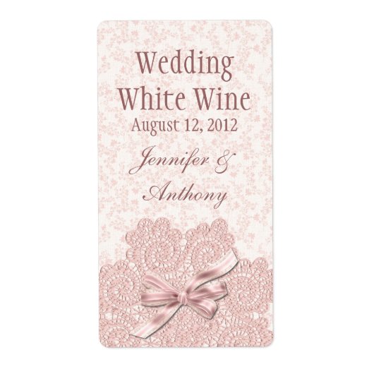 Shabby Roze Victoriaans Bruiloft Mini Wijn Etiket (Voorkant)