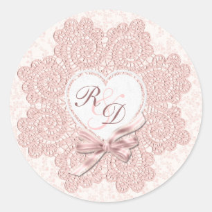 Shabby Roze Victoriaans Stijl Monogram Bruiloft Ronde Sticker