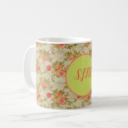 Shabby Rozen Monogram Koffiemok (Voorkant links)