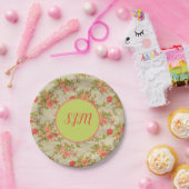 Shabby Rozen Monogram Papieren Bordje (Feest)