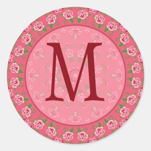 Shabby Rozen Monogram Sticker (Voorkant)