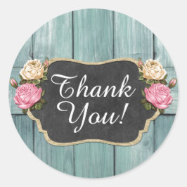 Shabby  Rozen Rustic Chalkboard Hartelijk dank Ronde Sticker