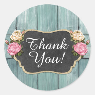 Shabby  Rozen Rustic Chalkboard Hartelijk dank Ronde Sticker