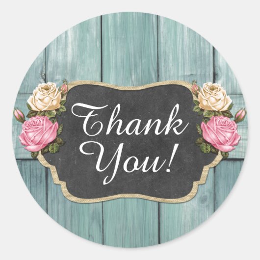 Shabby Rozen Rustic Chalkboard Hartelijk dank Ronde Sticker (Voorkant)