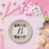 Shabby Rozen Rustiek Hout Monogram Papieren Bordje (Feest)