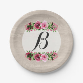 Shabby Rozen Rustiek Hout Monogram Papieren Bordje