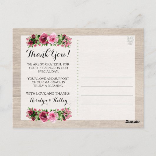 Shabby  Rozen rustieke bruiloft dank u Briefkaart (Achterkant)