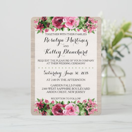 Shabby  Rozen Rustieke bruiloft uitnodiging (Staand voorkant)