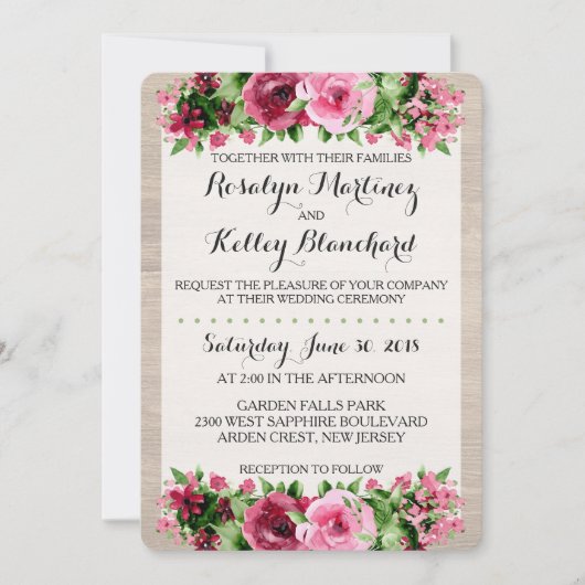 Shabby  Rozen Rustieke bruiloft uitnodiging (Voorkant)