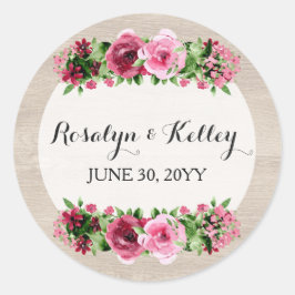 Shabby Rozen Rustieke Wood Wedding Custom Ronde Sticker