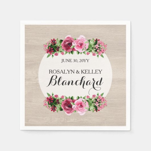 Shabby  Rozen Rustieke Wood Wedding Custom Servet (Voorkant)