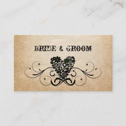 Shabby Rustic Black Heart Place Cards Plaatskaartje (Voorkant)