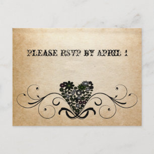 Shabby Rustic Black Heart RSVP Uitnodiging Briefkaart