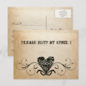Shabby Rustic Black Heart RSVP Uitnodiging Briefkaart (Voorkant / Achterkant)