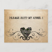 Shabby Rustic Black Heart RSVP Uitnodiging Briefkaart (Voorkant)