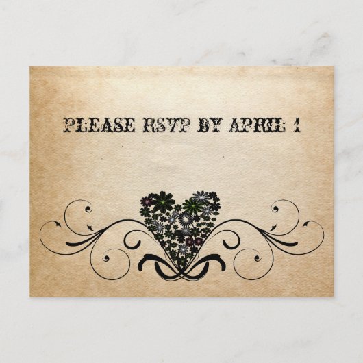 Shabby Rustic Black Heart RSVP Uitnodiging Briefkaart (Voorkant)