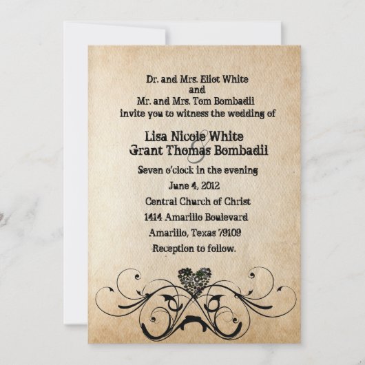 Shabby Rustic Black Heart Wedding Kaart (Voorkant)