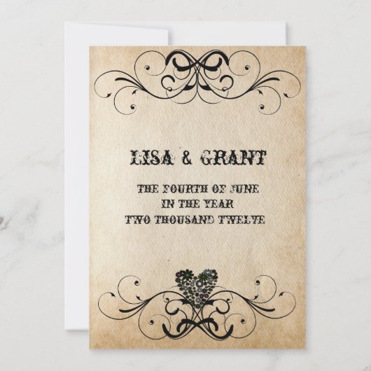 Shabby Rustic Black Heart Wedding Kaart (Achterkant)