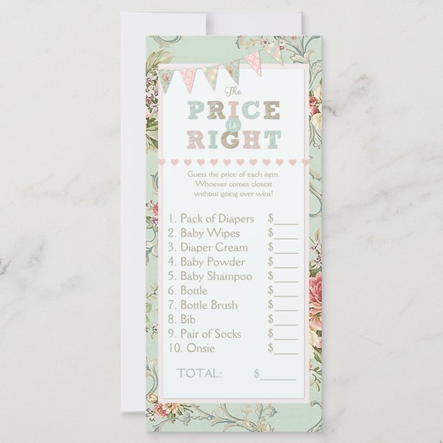 Shabby Rustic Chic Price Right Baby shower Game (Voorkant)