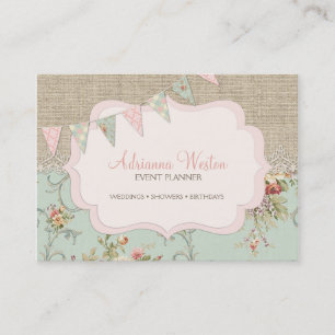 Shabby Rustic Country Chic Burlap Blush Bloemen Visitekaartje