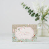 Shabby Rustic Country Chic Burlap Blush Bloemen Visitekaartje (Staand voorkant)