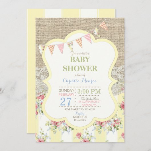 Shabby Rustic Country Chic Floral Lace Burlap Kaart (Voorkant / Achterkant)