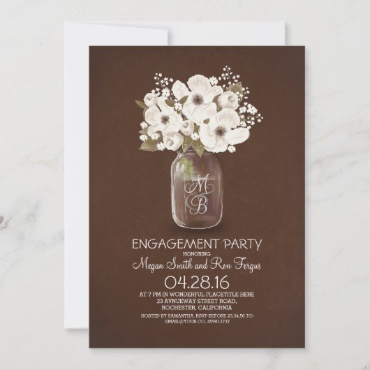 Shabby Rustic Mason Jar Engagement Party Kaart (Voorkant)