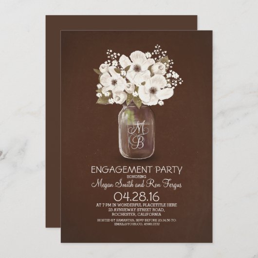 Shabby Rustic Mason Jar Engagement Party Kaart (Voorkant / Achterkant)