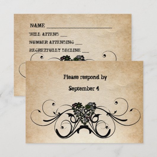 Shabby Rustic RSVP met enveloppen. Kaartje (Voorkant / Achterkant)