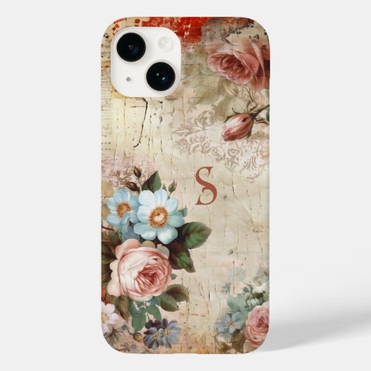 Shabby Rustieke Rozen & Monogram Case-Mate iPhone Case (Achterkant)