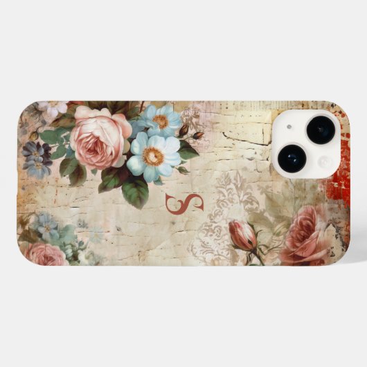  Shabby Rustieke Rozen & Monogram Case-Mate iPhone Case (Achterkant (horizontaal))