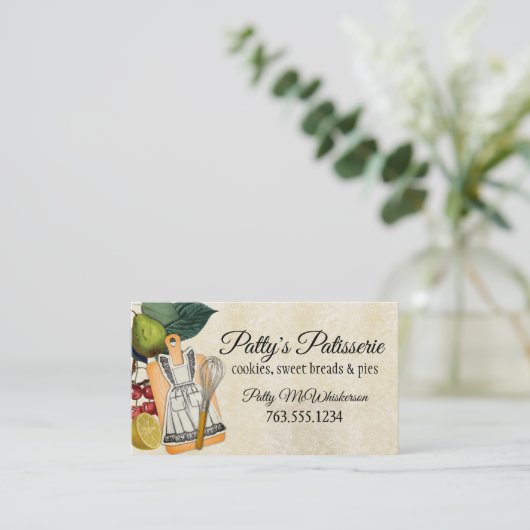 Shabby-scheermes, schort, whiskyreepkaarten visitekaartje (Staand voorkant)