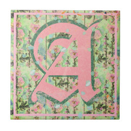 Shabby Shic Distressed Monogram Mallow Flowers Tegeltje