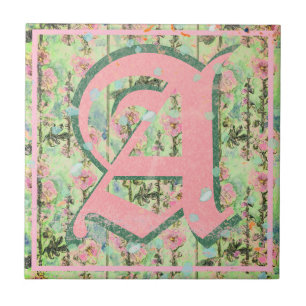Shabby Shic Distressed Monogram Mallow Flowers Tegeltje