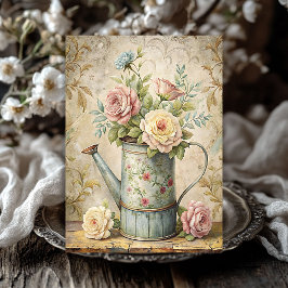  shabby stoffige roze rozen boeket metalen blik tissuepapier