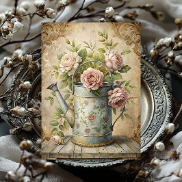  shabby stoffige roze rozen boeket metalen blik tissuepapier