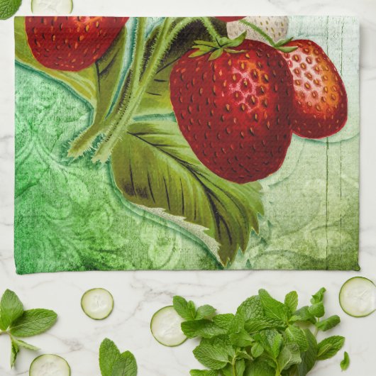  Shabby Strawberry Patch Vine Theedoek (Gevouwen)