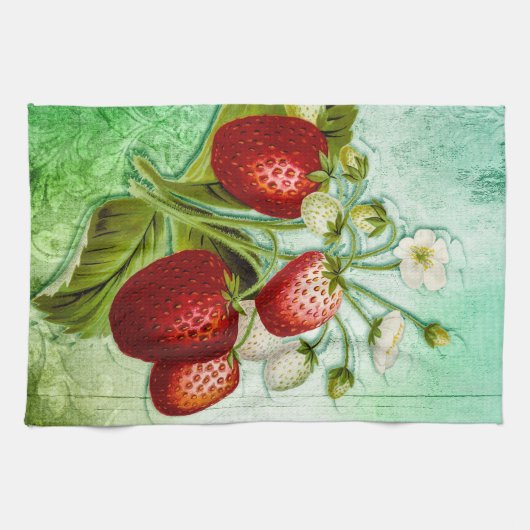  Shabby Strawberry Patch Vine Theedoek (Horizontaal)