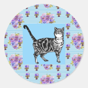 Shabby Tabby Cat Pastel Stripe Sticker