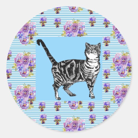 Shabby Tabby Cat Pastel Stripe Sticker (Voorkant)