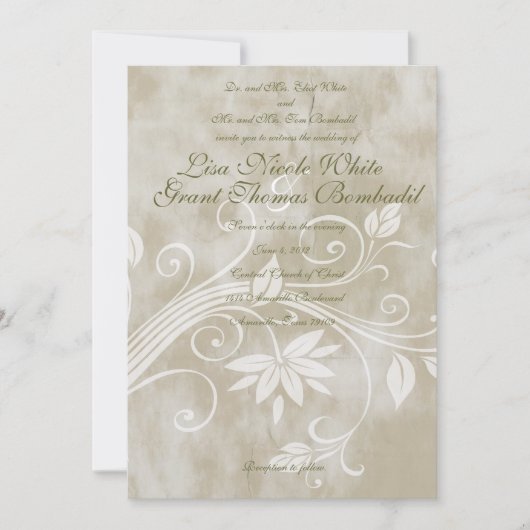 Shabby Taupe Floral Wedding Invitations Kaart (Voorkant)