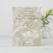 Shabby Taupe Floral Wedding Invitations Kaart (Staand voorkant)