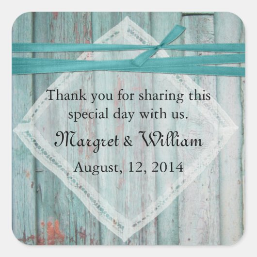 Shabby Turquoise geschilderd hout bruiloft Sticker (Voorkant)