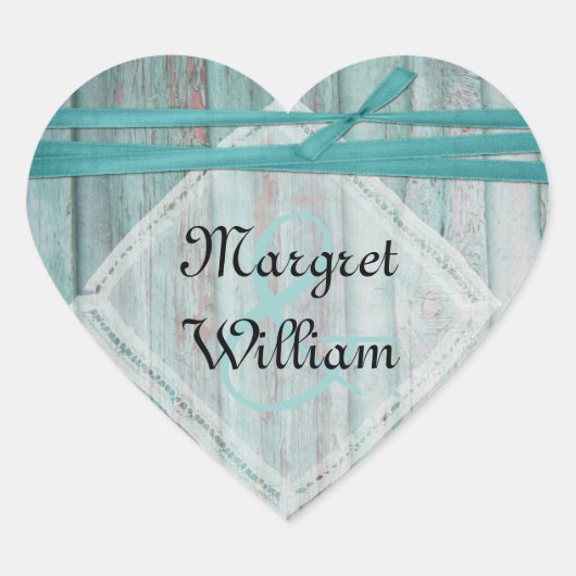 Shabby Turquoise geschilderde houten envelopzegel Hart Sticker (Voorkant)