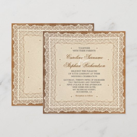 Shabby versleten  kant huwelijksuitnodigingen kaart (Voorkant / Achterkant)